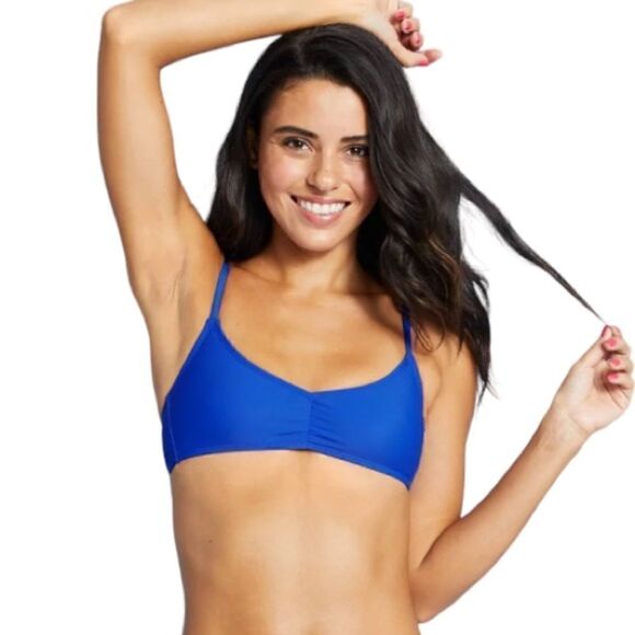 Xhilaration Juniors Blue Cinch-Front Bralette Bikini Swim Top, Size M, NWT - Picture 1 of 6